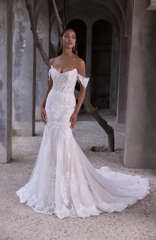 Morilee "Calista" Fit and Flare Cat-eye Lace Bridal Gown sold by Terry costa