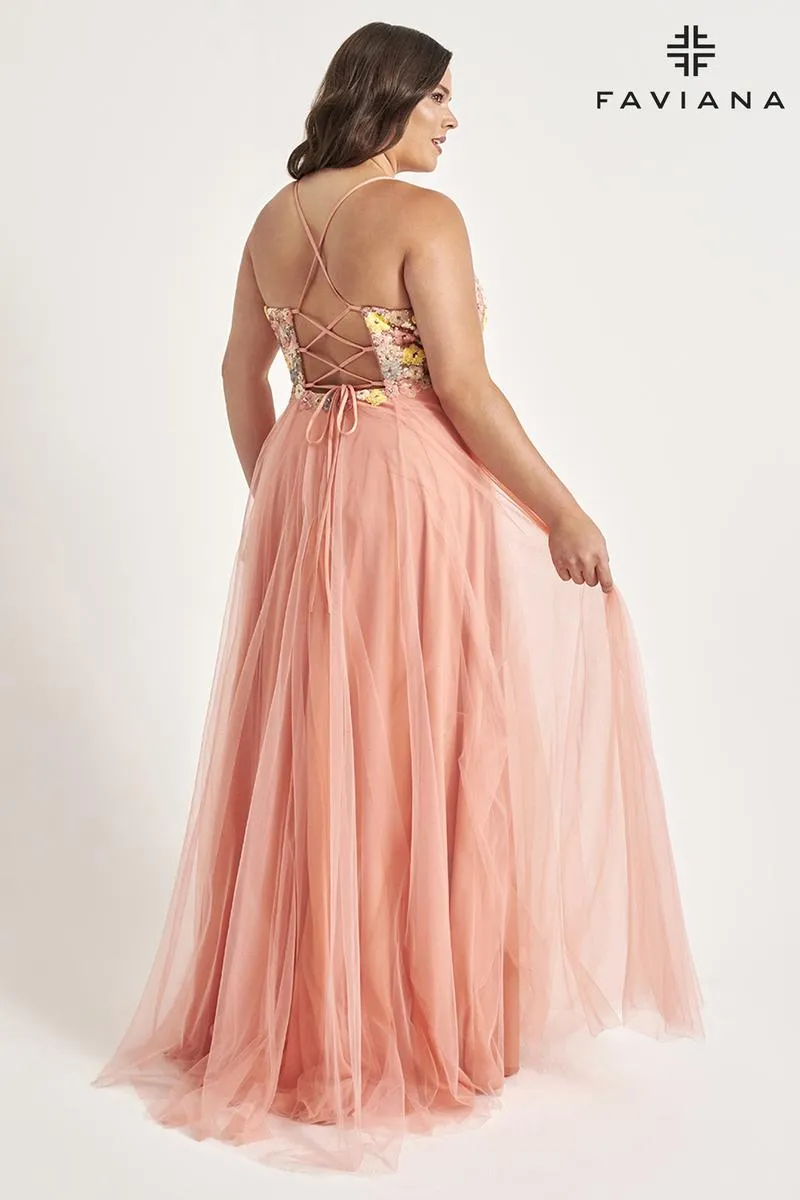 Faviana Floral A-Line Plus Size Prom Dress 9557 sold by Terry costa product image thumbnail 2