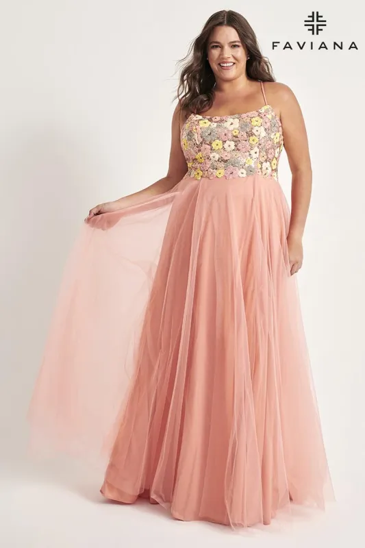 Faviana Floral A-Line Plus Size Prom Dress 9557 sold by Terry costa