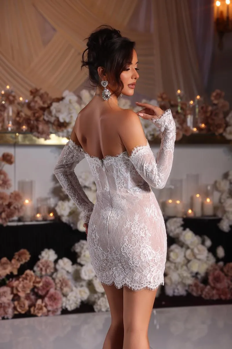 Portia and Scarlett Lace Corset Long Sleeve Short Dress PS25570 sold by Terry costa product image thumbnail 2