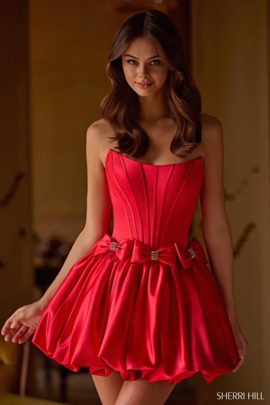 Sherri Hill Strapless Corset Bow Homecoming Dress 57307 sold by Terry costa