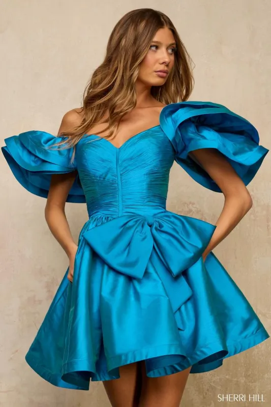 Sherri Hill Off Shoulder Bow Side Ruched HoCo Dress 57439 sold by Terry costa