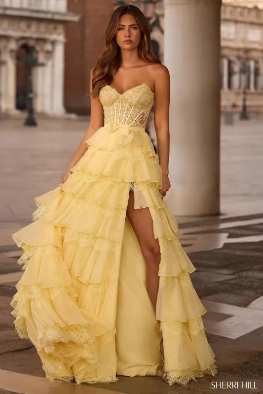 Sherri Hill Strapless Lace Corset Prom Dress 57479 sold by Terry costa