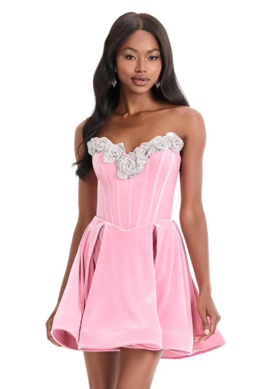 ASHLEYlauren Strapless Rosette Short HoCo Dress 4871 sold by Terry costa