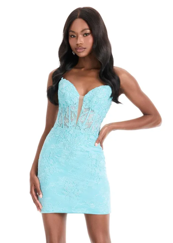 ASHLEYlauren Fitted Lace-Up Back Short HoCo Dress sold by Terry costa