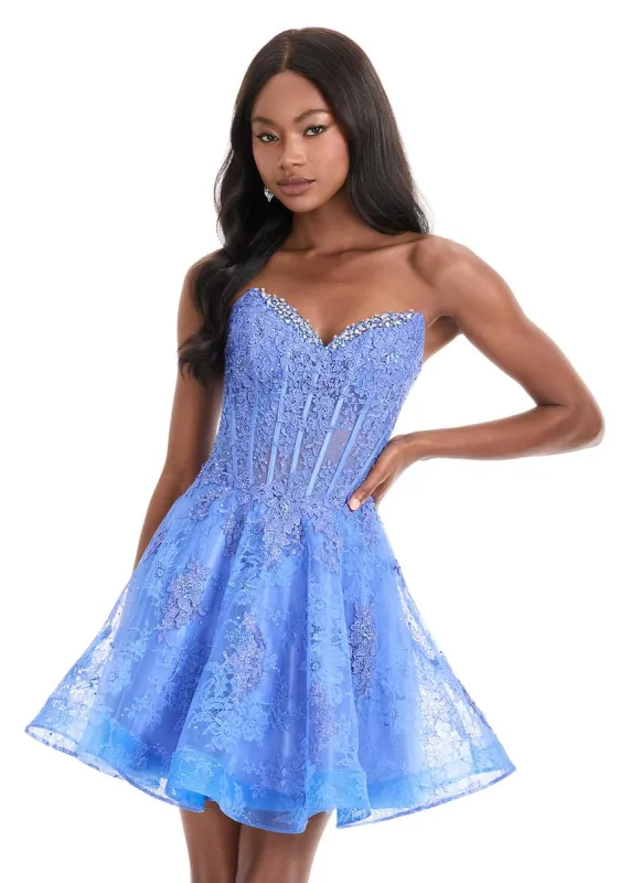ASHLEYlauren Strapless Lace Tulle HoCo Dress 4882 sold by Terry costa