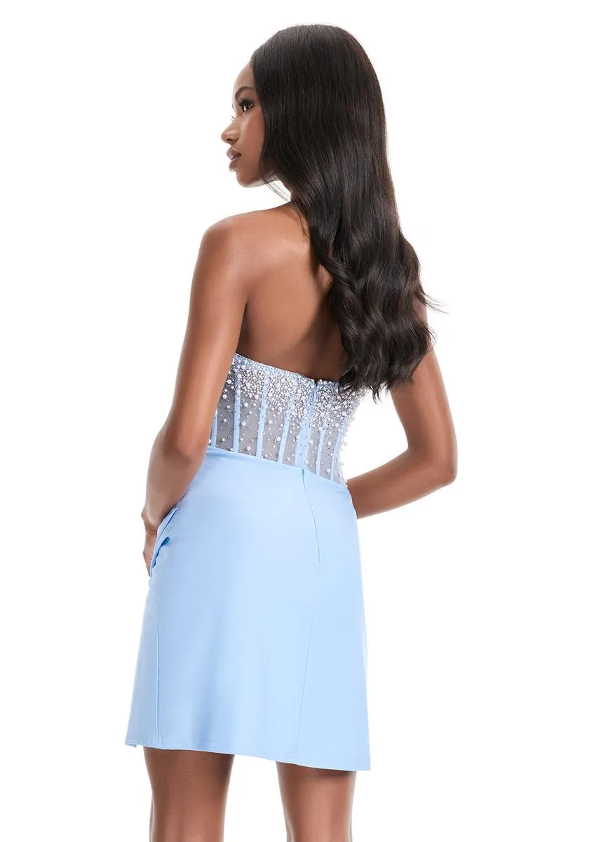 ASHLEYlauren Strapless Mesh Corset Pearl HoCo Dress 4923 sold by Terry costa product image thumbnail 2