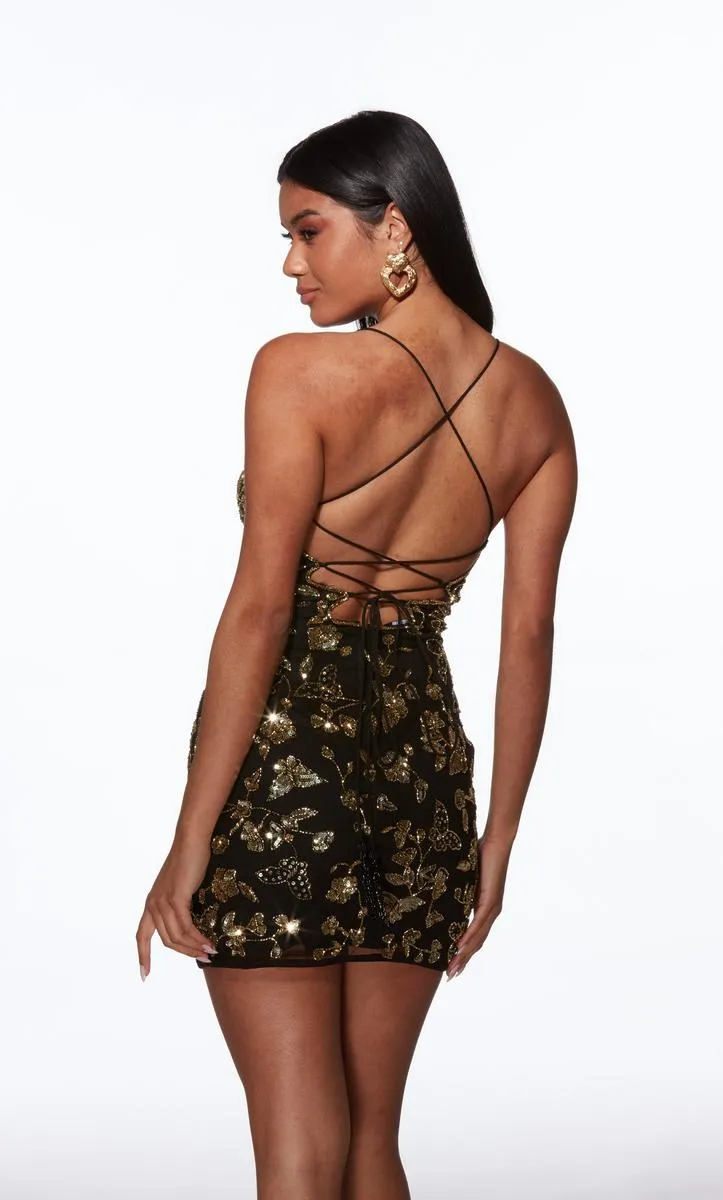 Alyce Paris Floral Sequin Lace-Up Short HoCo Dress 40126 sold by Terry costa product image thumbnail 2