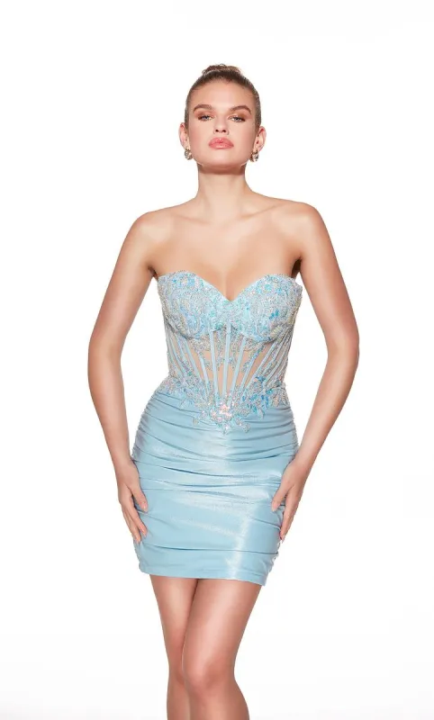Alyce Paris Shiny Ruched Lace HoCo Dress 40057 sold by Terry costa