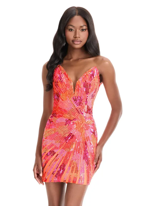 ASHLEYlauren Strapless Beaded Homecoming Dress 4894 sold by Terry costa