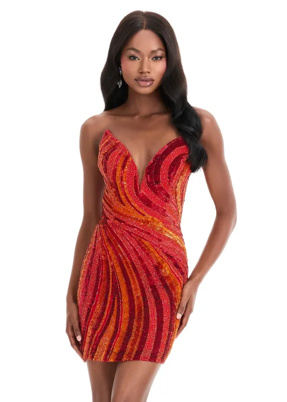 ASHLEYlauren Strapless Beaded Homecoming Dress 4932 sold by Terry costa