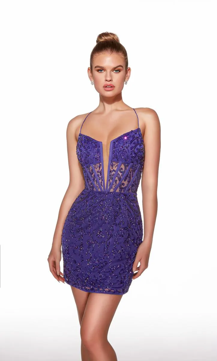 Alyce Paris Plunging Lace Neckline HoCo Dress 40053 sold by Terry costa product image thumbnail 3