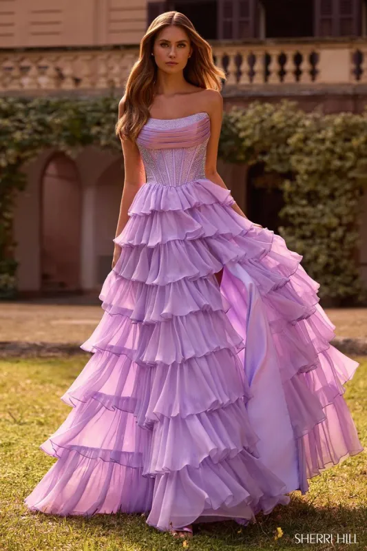 Sherri Hill Strapless Corset Ruffle Skirt A-line Dress 57288 - B sold by Terry costa