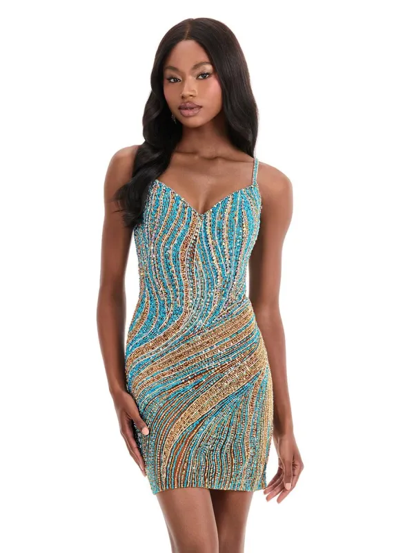 ASHLEYlauren Fully Asymmetrical Beaded HoCo Dress 4928 sold by Terry costa