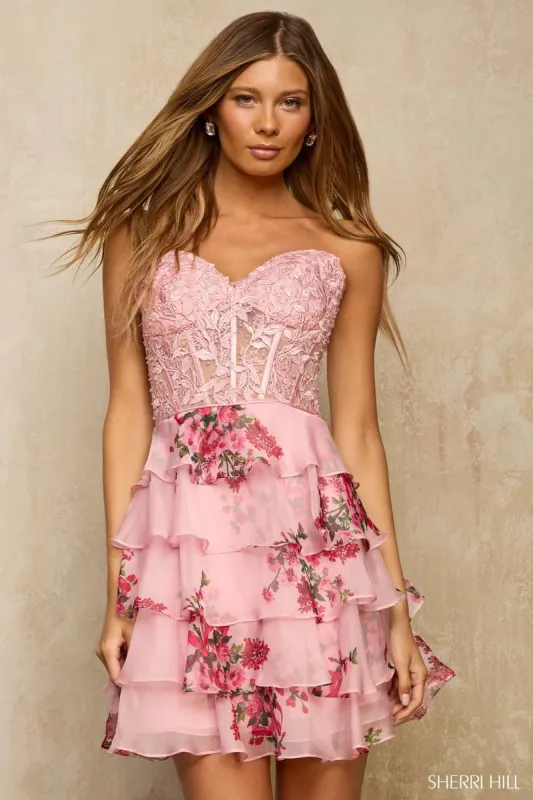 Sherri Hill Floral Print HoCo Short Dress 57570 sold by Terry costa
