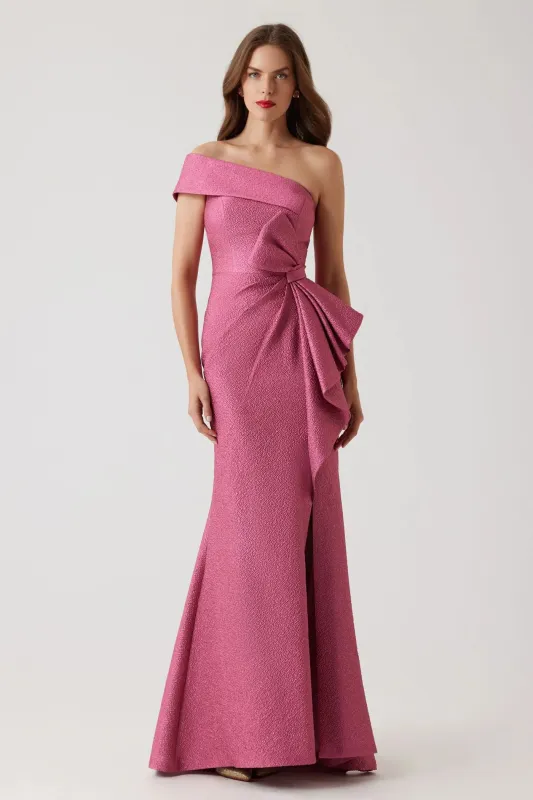 Teri Jon One Shoulder Jacquard Evening Dress 257024 sold by Terry costa