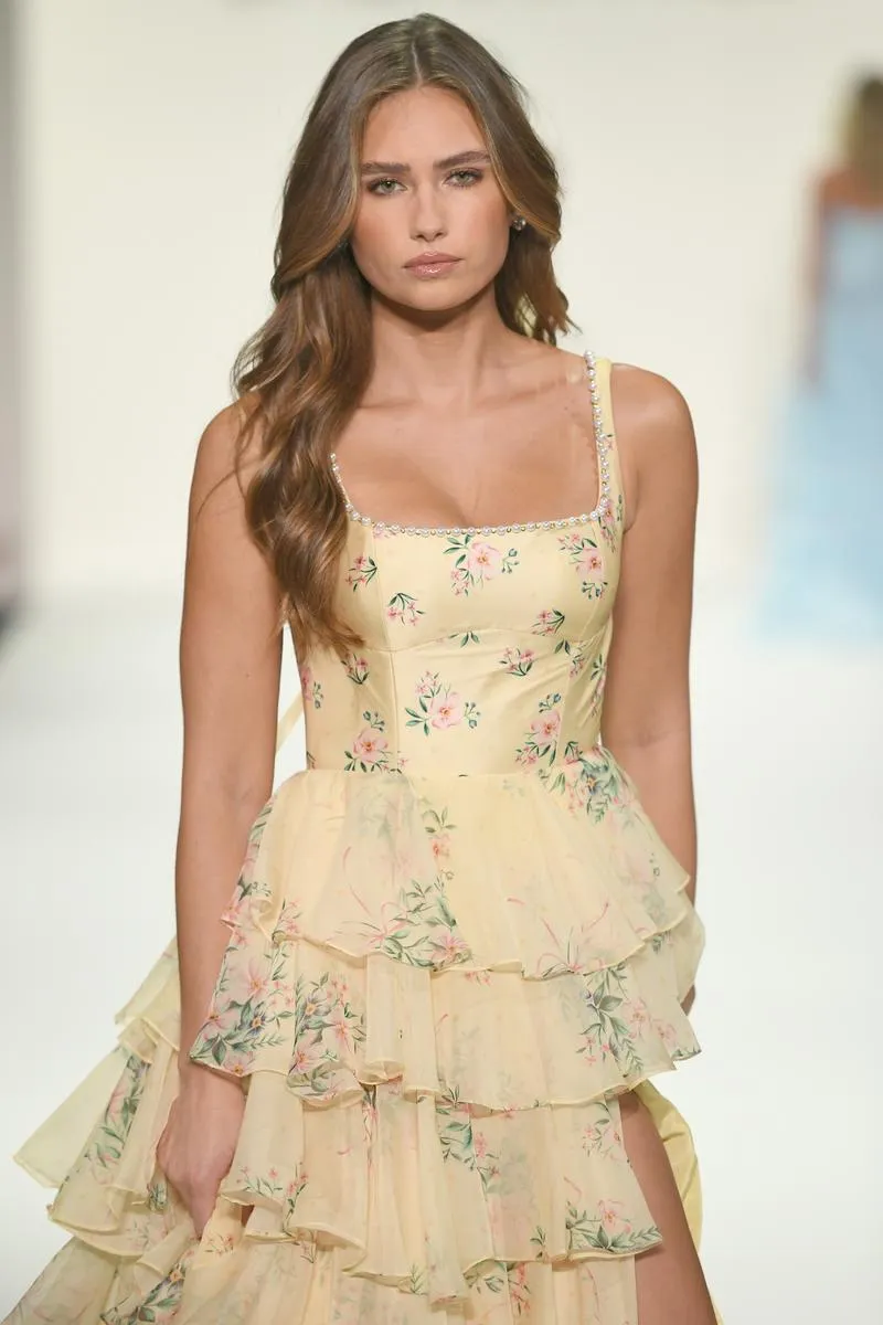 Sherri Hill Floral Print Ruffle Prom Dress 57911 sold by Terry costa product image thumbnail 2