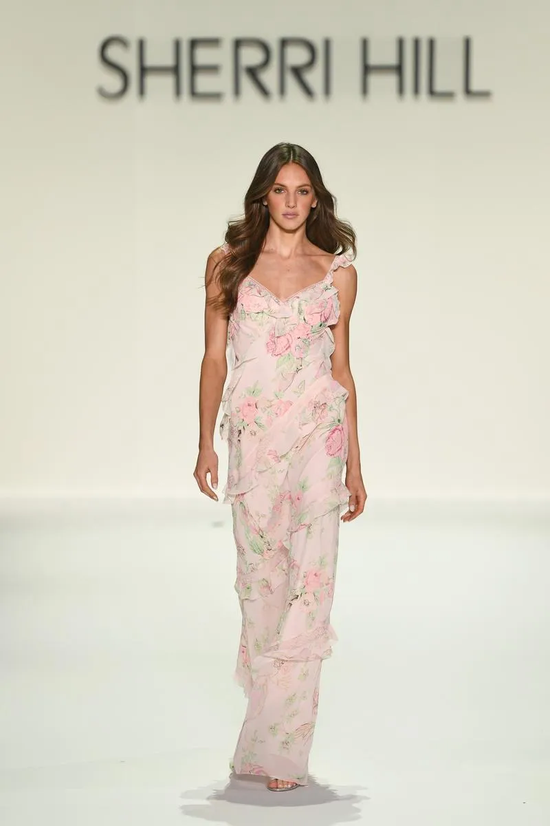 Sherri Hill Floral Print Ruffle Prom Dress 57782 sold by Terry costa