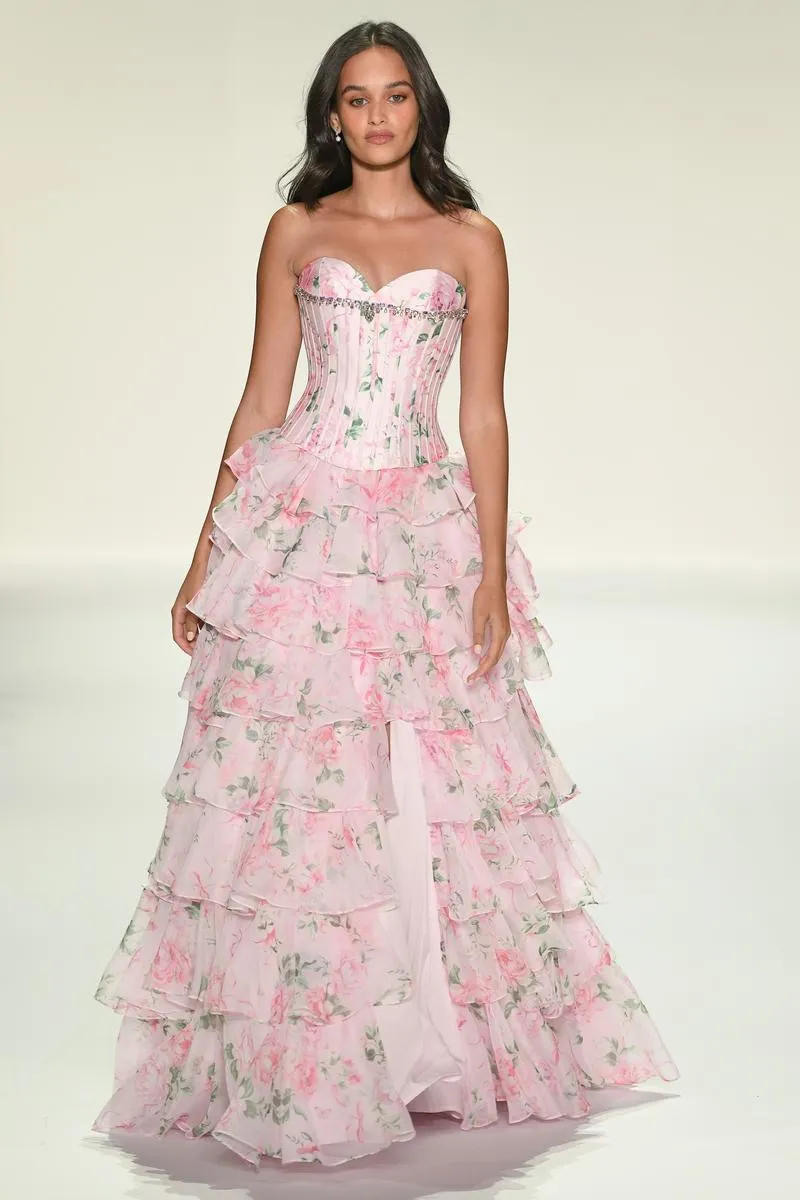 Sherri Hill Drop Waist Corset Floral Prom Dress 57996 sold by Terry costa