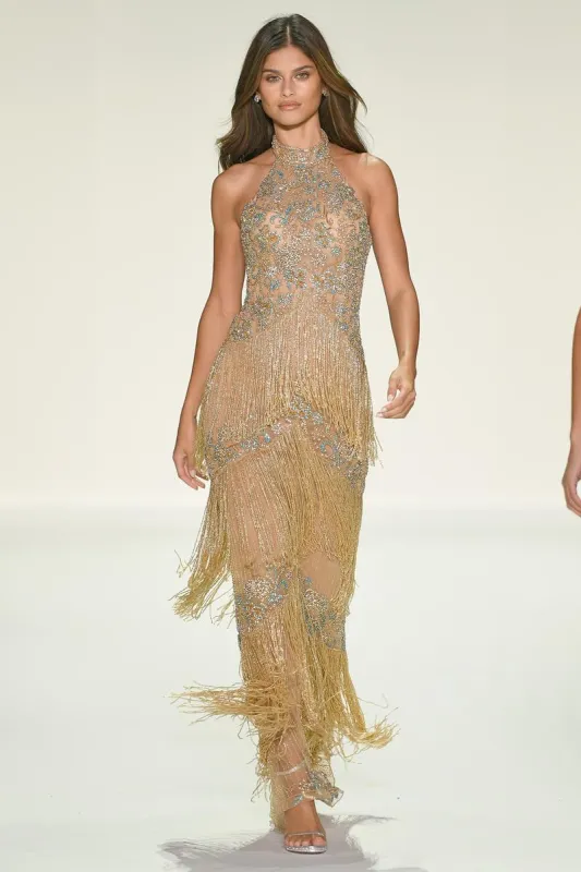 Sherri Hill Illusion Fringe Halter Pageant Dress 67191 sold by Terry costa