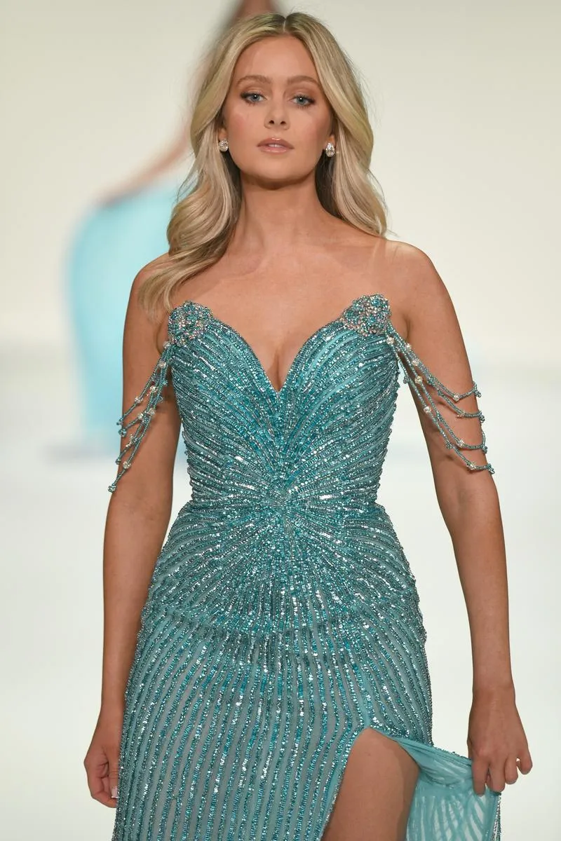 Sherri Hill Beaded Off Shoulder Pageant Dress 67161 sold by Terry costa product image thumbnail 2