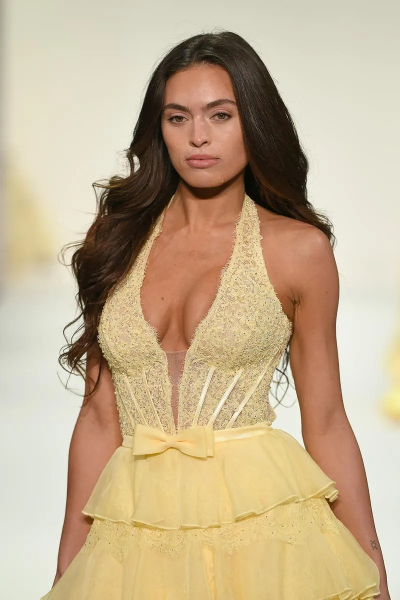 Sherri Hill Ruffle Lace Halter Prom Dress 57940 sold by Terry costa product image thumbnail 2