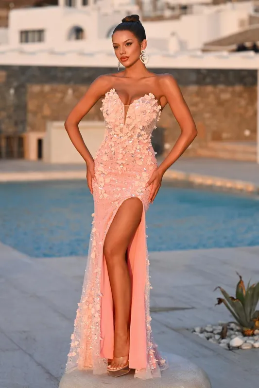 Portia and Scarlett Strapless 3D Floral Embellished Prom Dress PS26176 sold by Terry costa