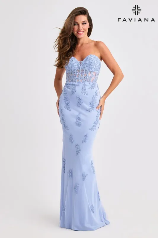 Faviana Strapless Illusion Lace Prom Dress 11407 sold by Terry costa