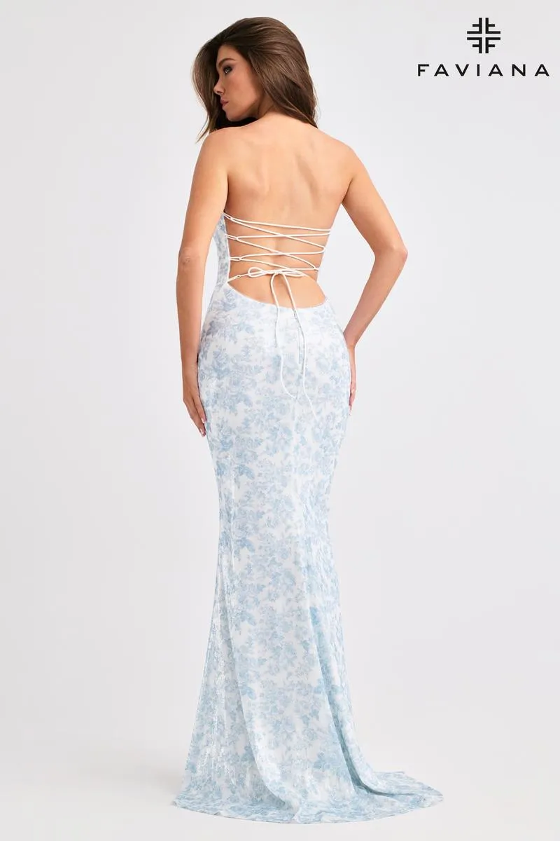 Faviana Strapless Print Prom Dress 11442 sold by Terry costa product image thumbnail 2