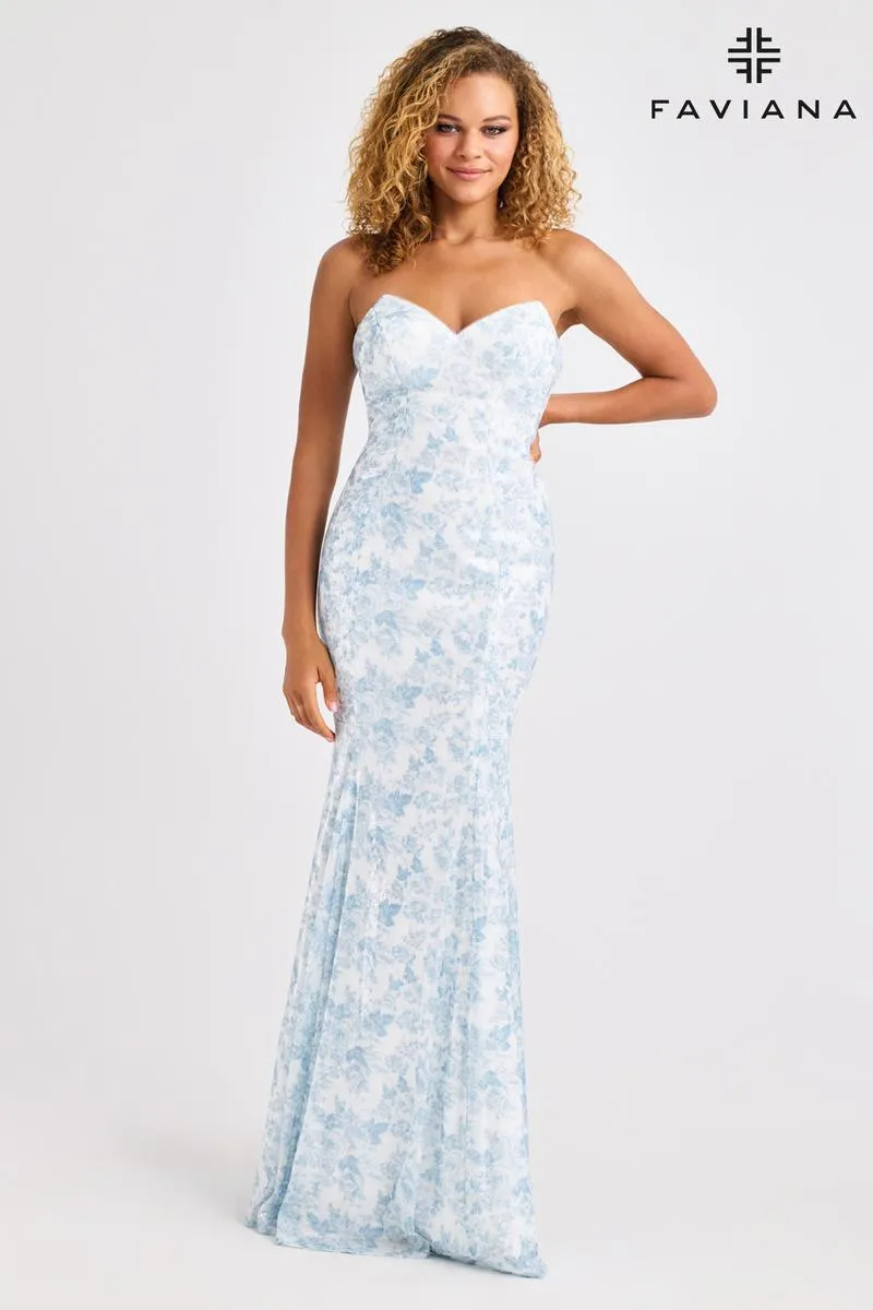Faviana Fit and Flare Strapless Print Prom Dress 11441 sold by Terry costa product image thumbnail 3