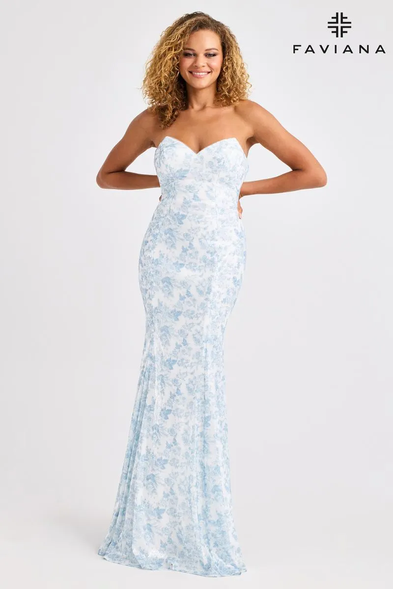 Faviana Fit and Flare Strapless Print Prom Dress 11441 sold by Terry costa
