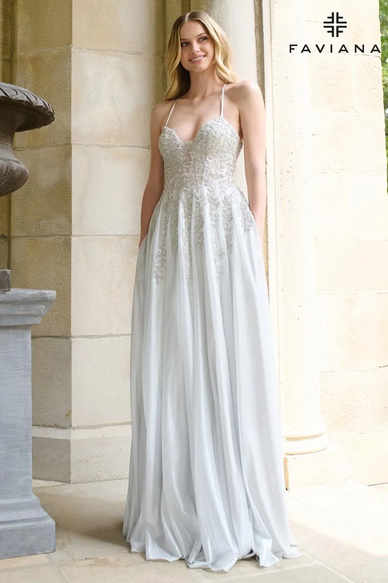 Faviana A-Line Plunging Prom Dress 11449 sold by Terry costa product image thumbnail 4