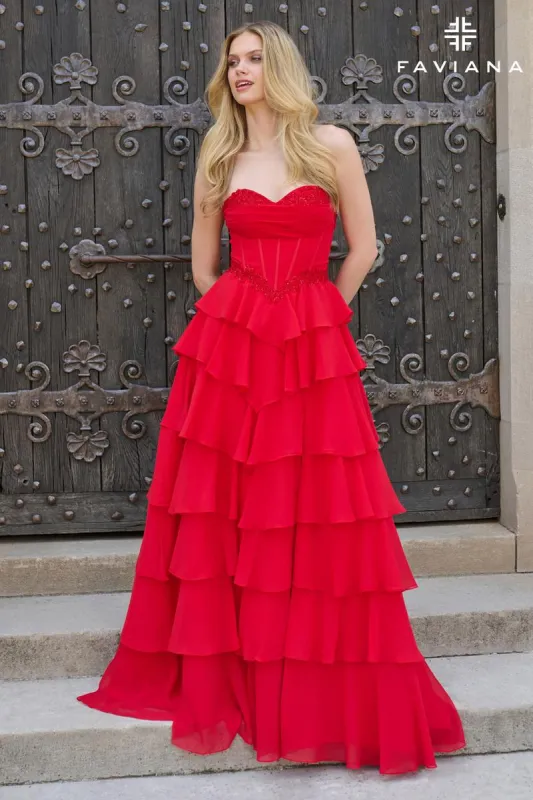 Faviana Basque Waist Ruffle Prom Dress 11460 sold by Terry costa