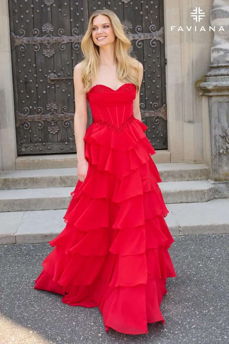 Faviana Basque Waist Ruffle Prom Dress 11460 sold by Terry costa product image thumbnail 4