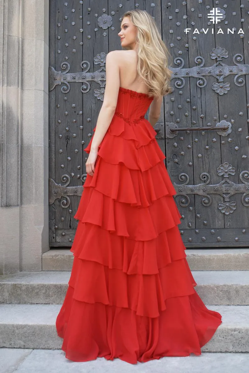 Faviana Basque Waist Ruffle Prom Dress 11460 sold by Terry costa product image thumbnail 2