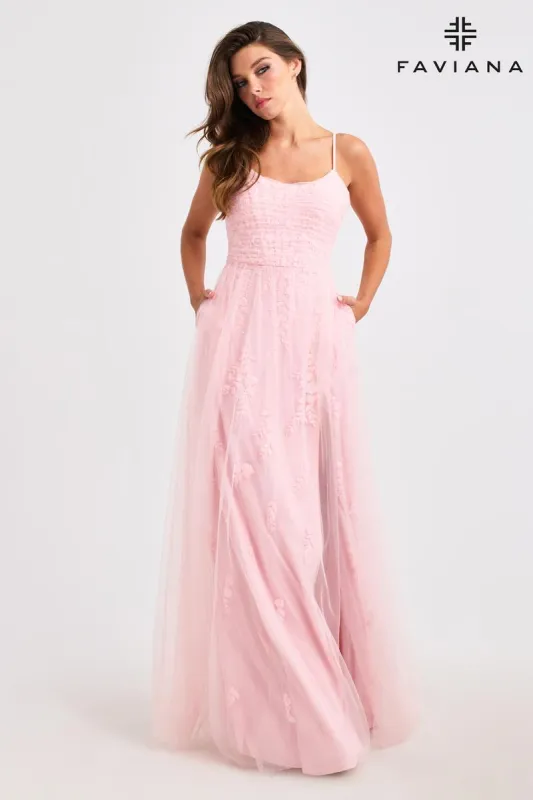 Faviana Delicate A-Line Lace Prom Dress 11471 sold by Terry costa
