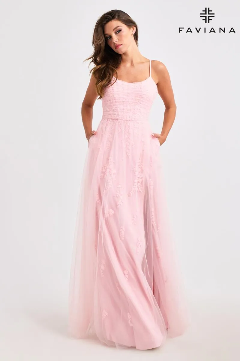 Faviana Delicate A-Line Lace Prom Dress 11471 sold by Terry costa