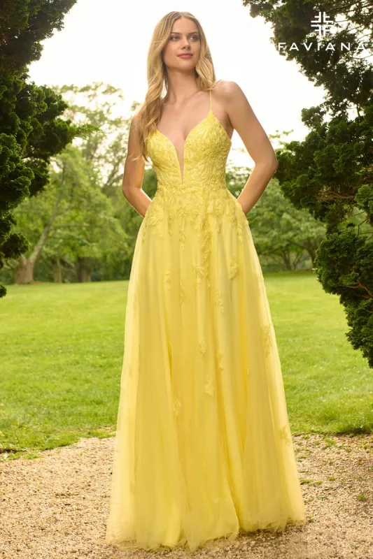 Faviana A-Line Lace Pocket Prom Dress 11473 made by Faviana