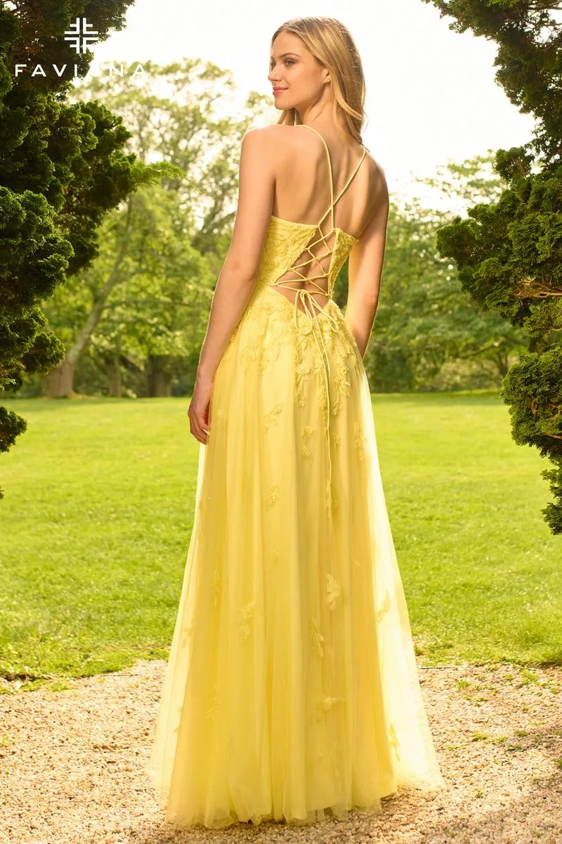 Faviana A-Line Lace Pocket Prom Dress 11473 sold by Terry costa product image thumbnail 2