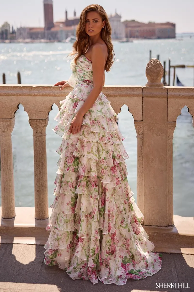 Sherri Hill Ivory Print Prom Dress 57614 sold by Terry costa product image thumbnail 2