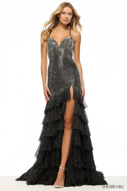 Sherri Hill Ruffle Chiffon Hot Fix Prom Dress 57832 sold by Terry costa