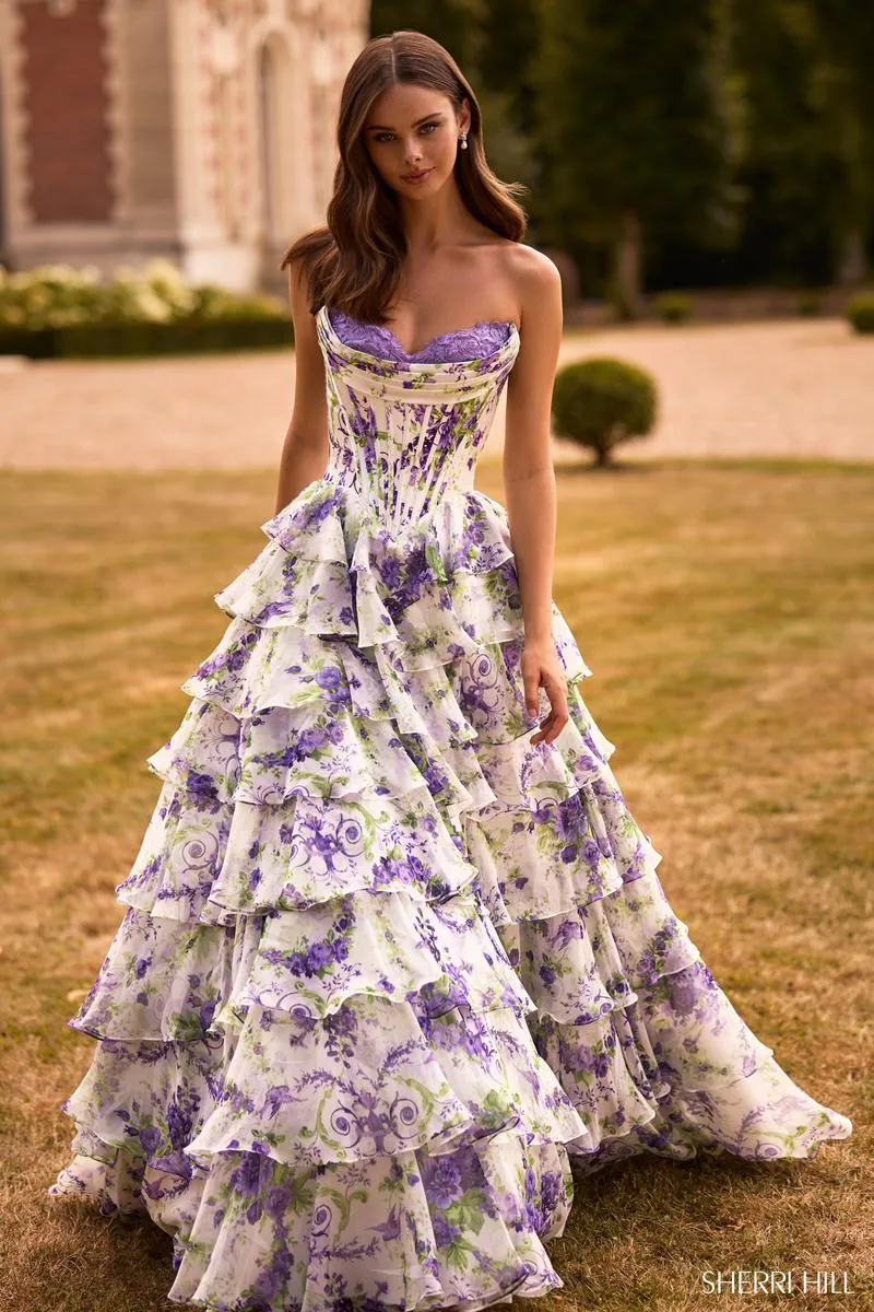 Sherri Hill Purple Print Prom Dress 57692 sold by Terry costa product image thumbnail 3