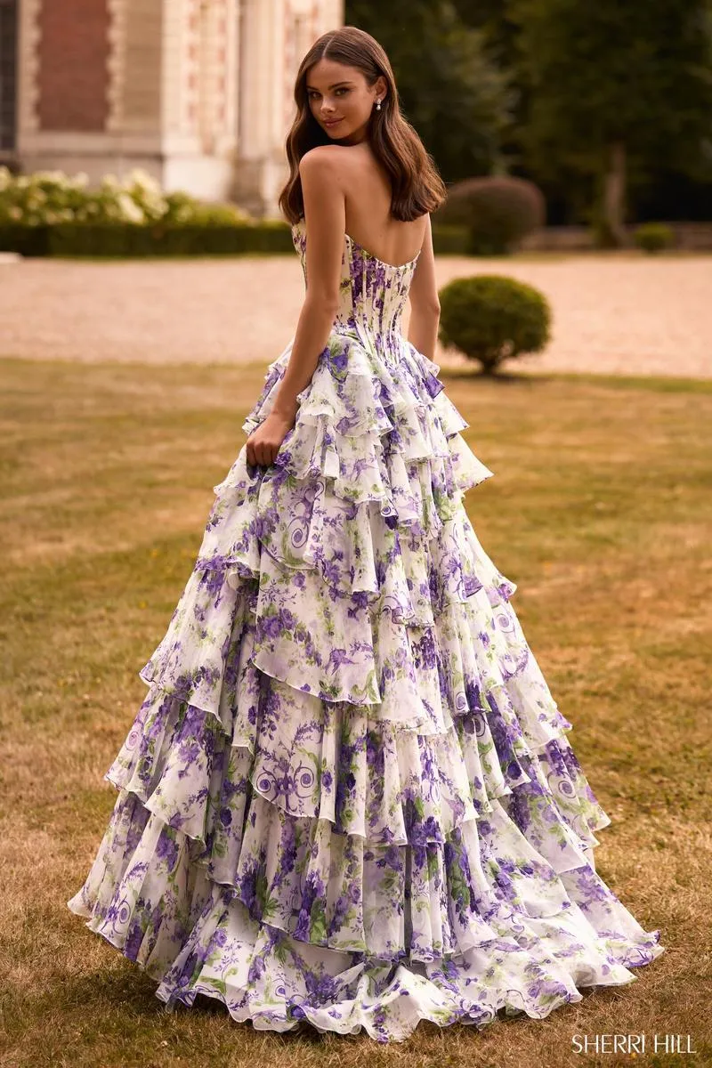 Sherri Hill Purple Print Prom Dress 57692 sold by Terry costa product image thumbnail 2