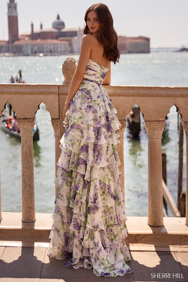 Sherri Hill Floral Print Strapless Ruffle Prom Dress 57613 sold by Terry costa product image thumbnail 2
