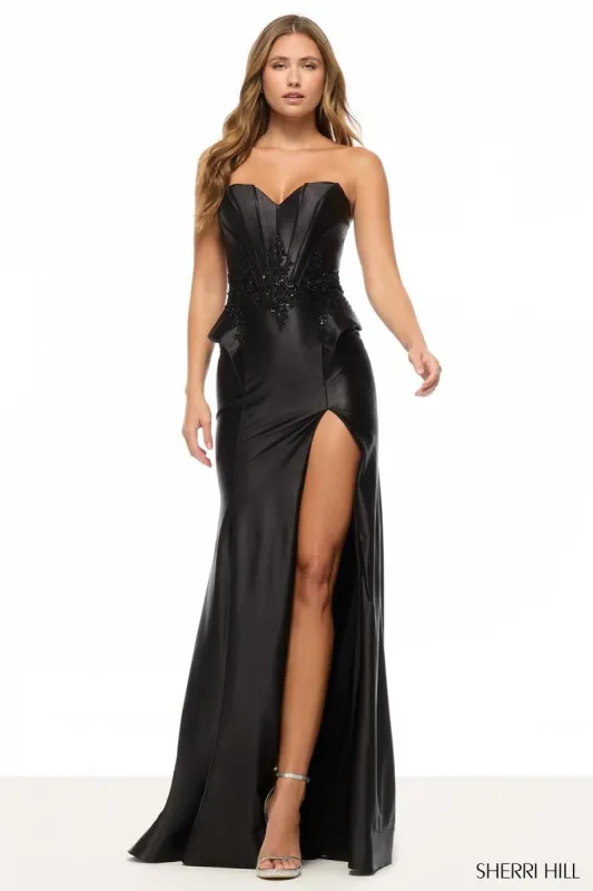 Sherri Hill Strapless Satin Peplum Prom Dress 57647 sold by Terry costa