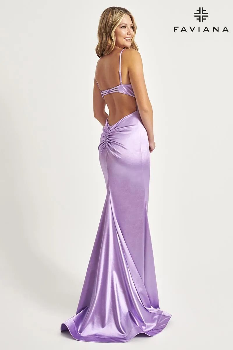 Faviana High Slit Satin Prom Dress 11025 sold by Terry costa product image thumbnail 3