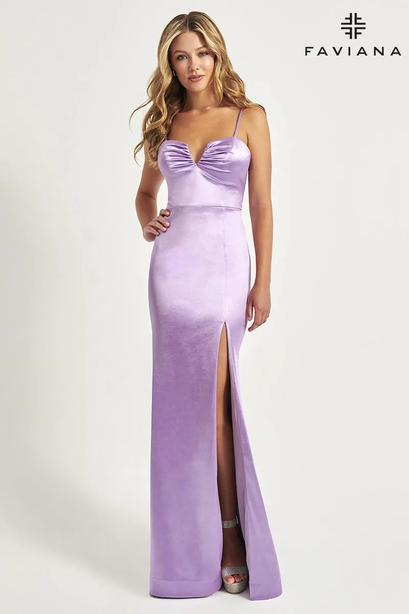 Faviana High Slit Satin Prom Dress 11025 sold by Terry costa product image thumbnail 2