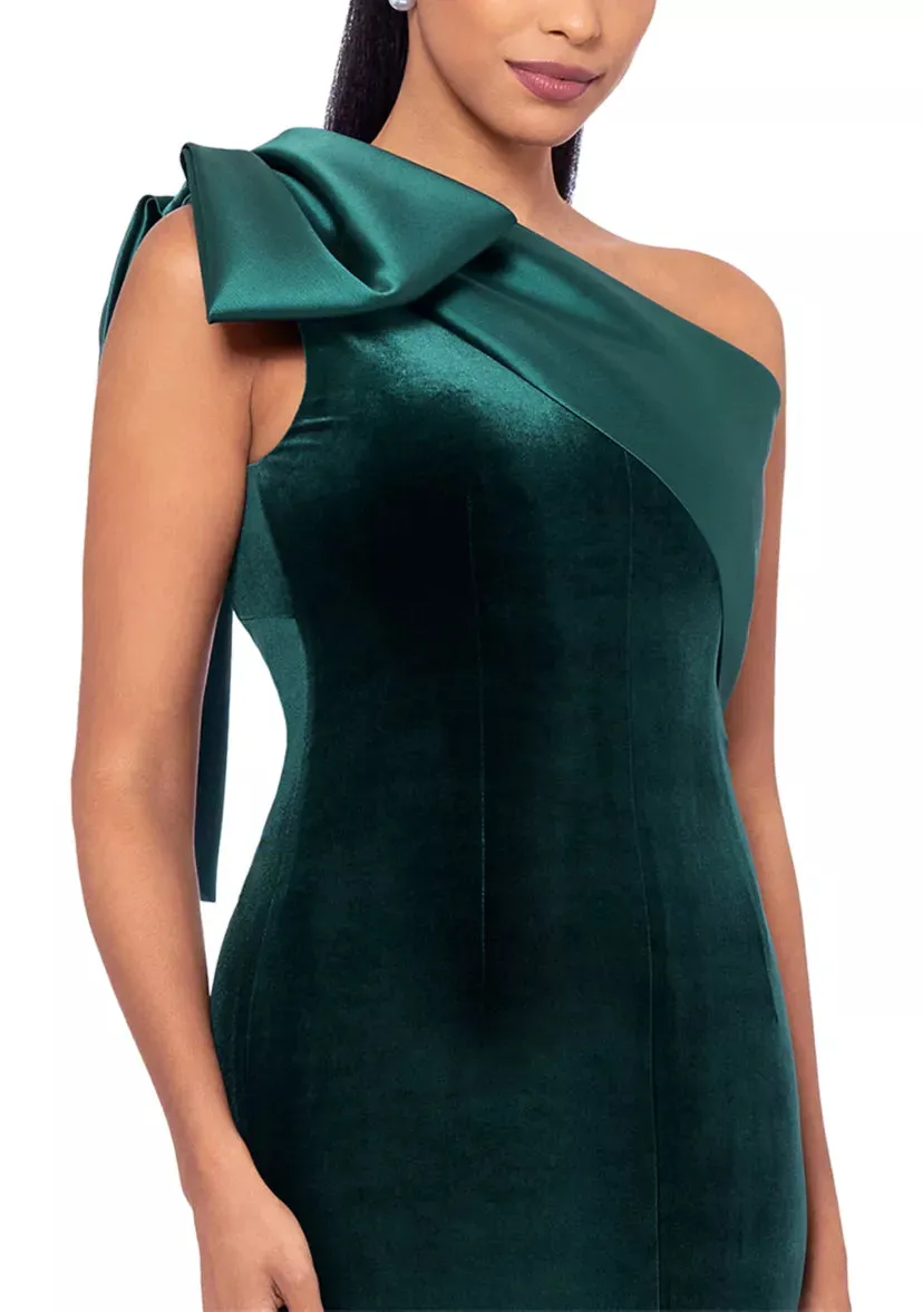 Betsy and Adam "Elena" Velvet One Shoulder Bow Dress A26732 sold by Terry costa product image thumbnail 2