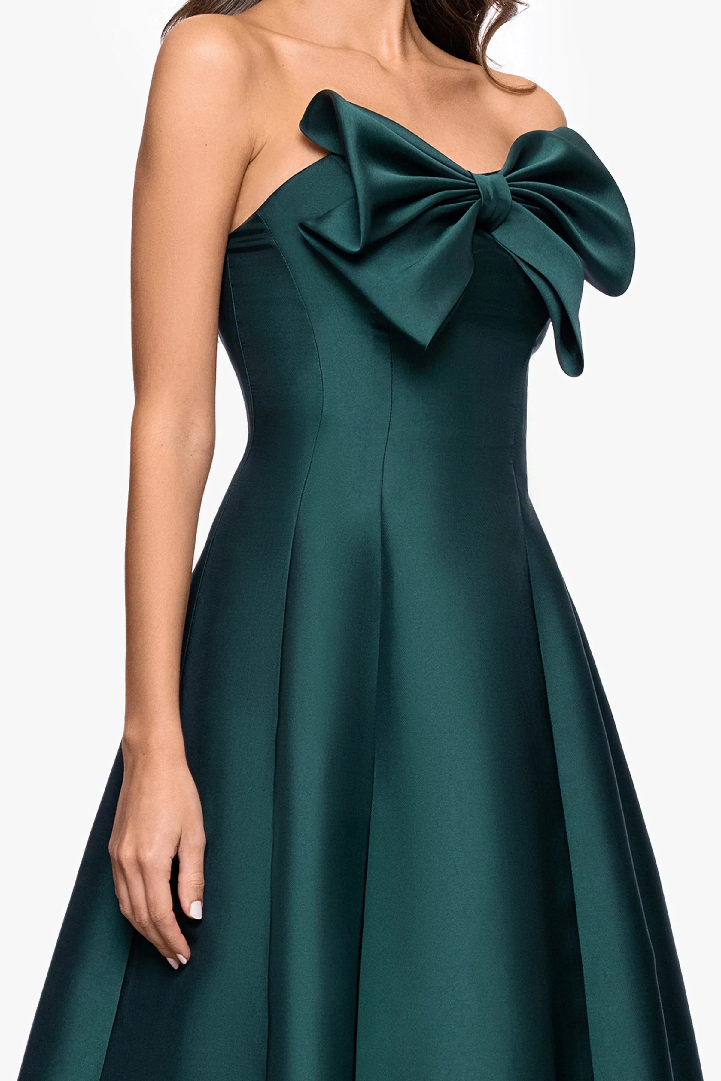 Betsy and Adam "Coulette" Satin Bow Strapless Midi Dress A27511 sold by Terry costa product image thumbnail 2