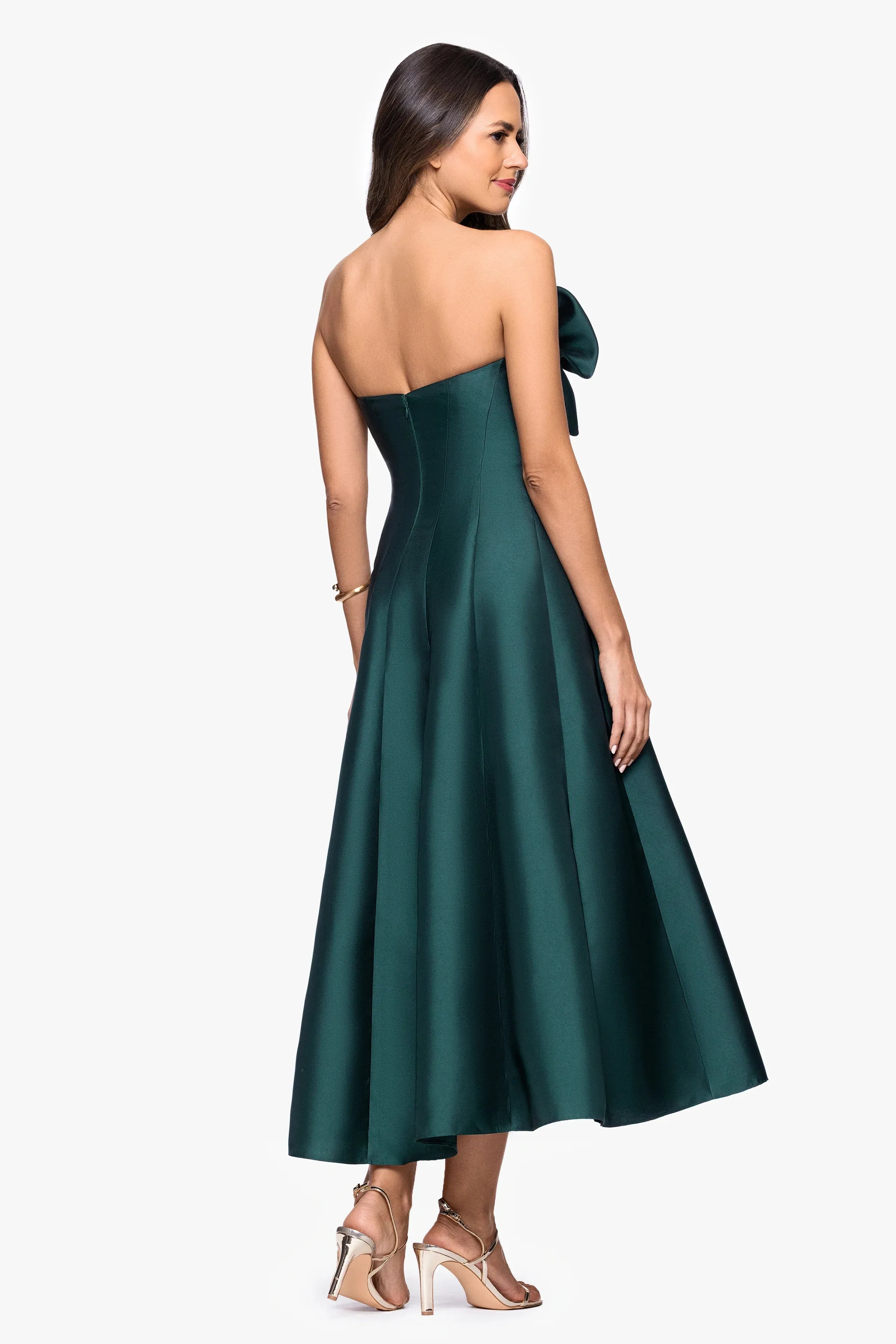 Betsy and Adam "Coulette" Satin Bow Strapless Midi Dress A27511 sold by Terry costa product image thumbnail 3
